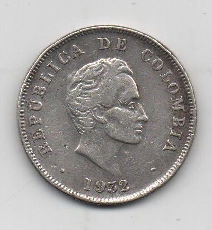 COLOMBIA DEL AÑO 1932 B DE 50 CENTAVOS